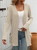 Autumn and winter new solid color pit stripe brushed pocket cardigan long sleeved jacket for women - V.I.P Digital Presence