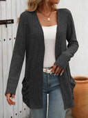 Autumn and winter new solid color pit stripe brushed pocket cardigan long sleeved jacket for women - V.I.P Digital Presence