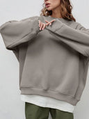 Autumn and winter new solid color round neck loose pullover sweatshirt long sleeved fleece sweater for women - V.I.P Digital Presence