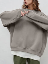 Autumn and winter new solid color round neck loose pullover sweatshirt long sleeved fleece sweater for women - V.I.P Digital Presence