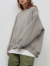 Autumn and winter new solid color round neck loose pullover sweatshirt long sleeved fleece sweater for women - V.I.P Digital Presence