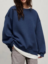 Autumn and winter new solid color round neck loose pullover sweatshirt long sleeved fleece sweater for women - V.I.P Digital Presence