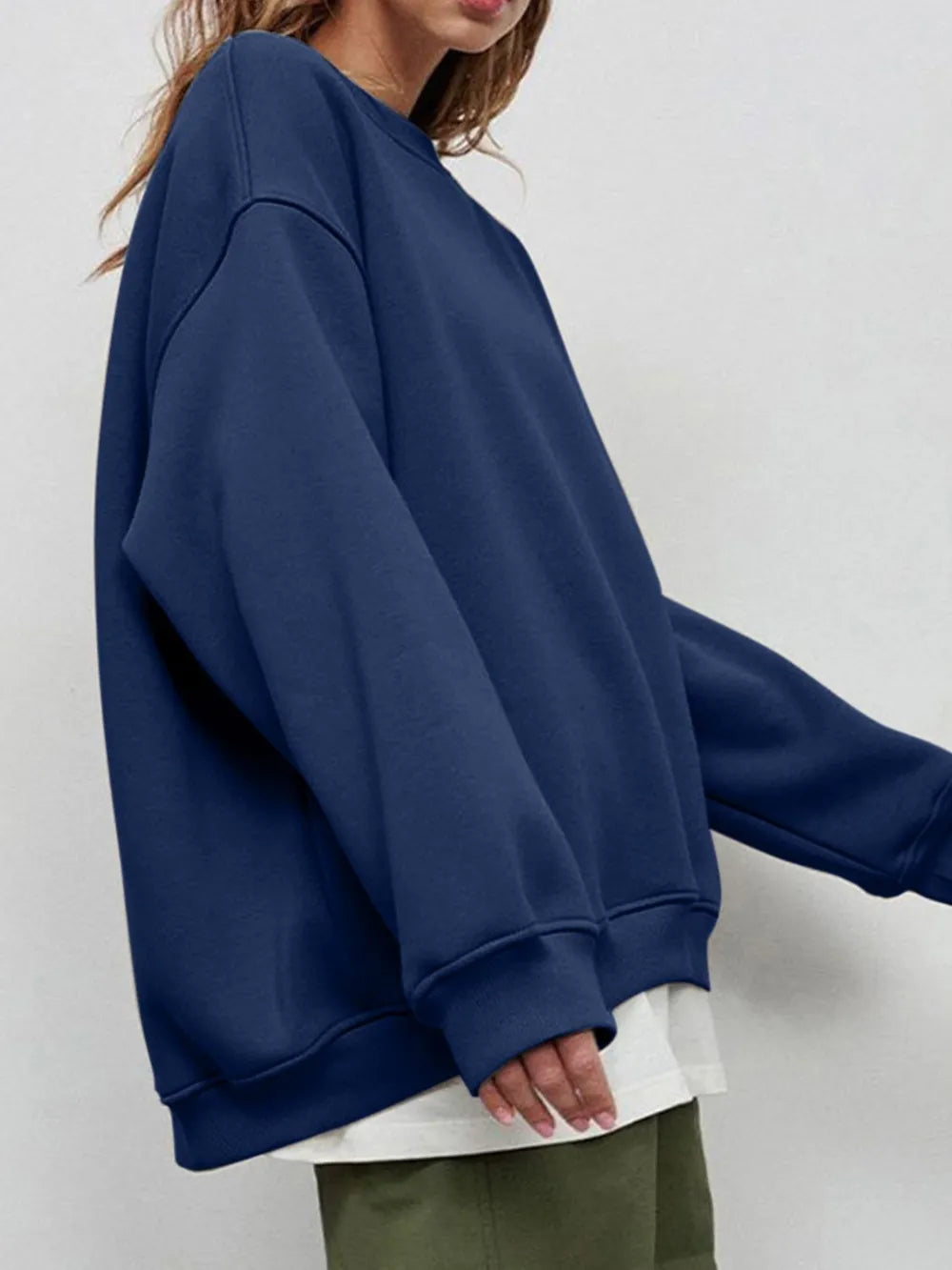 Autumn and winter new solid color round neck loose pullover sweatshirt long sleeved fleece sweater for women - V.I.P Digital Presence