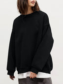 Autumn and winter new solid color round neck loose pullover sweatshirt long sleeved fleece sweater for women - V.I.P Digital Presence