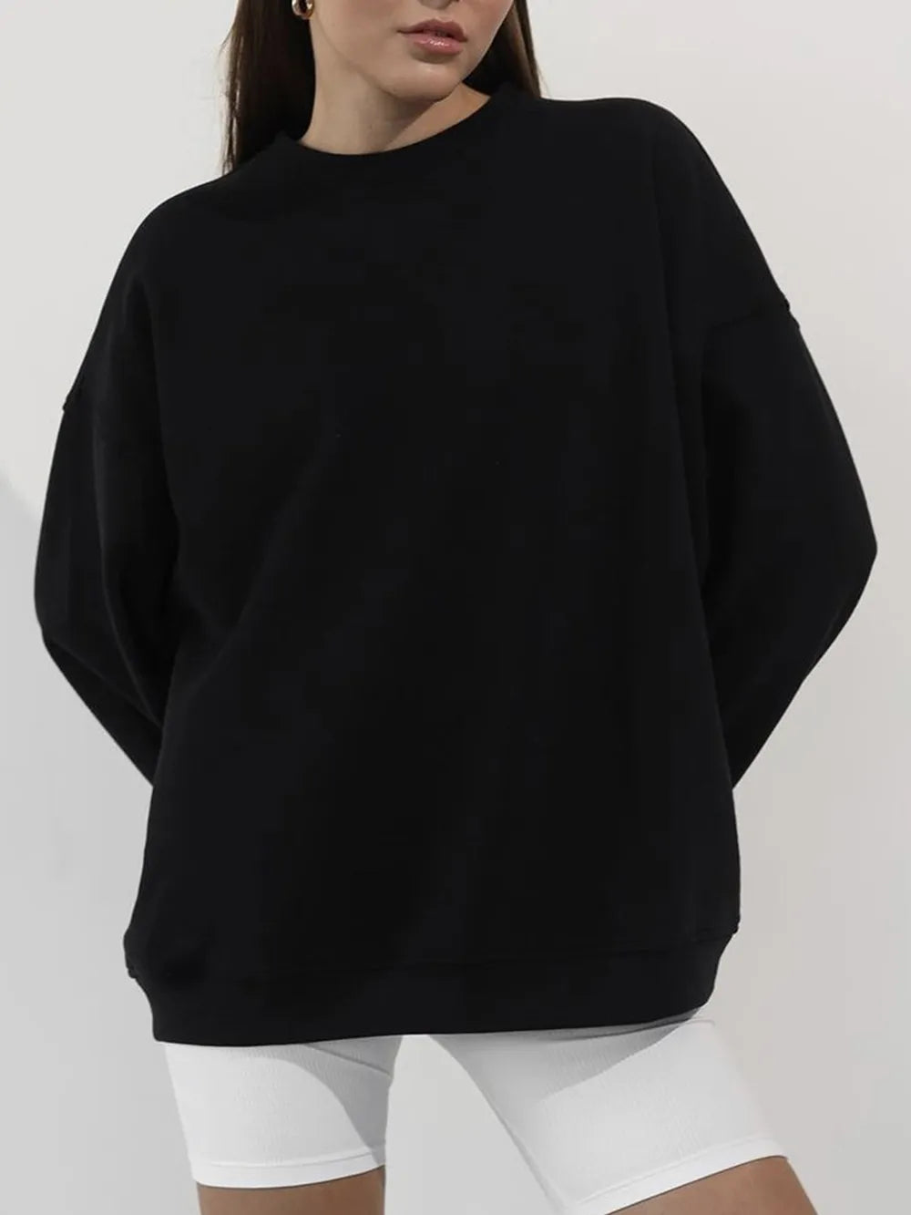 Autumn and winter new solid color round neck loose pullover sweatshirt long sleeved fleece sweater for women - V.I.P Digital Presence