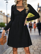 Autumn dress long sleeved pit stripe solid color knitted skirt - V.I.P Digital Presence