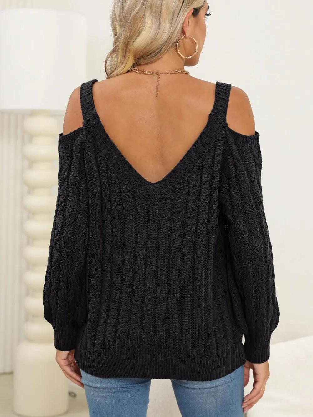 Autumn/Winter Top Deep V Sexy Off Shoulder Loose Hooded Sweater for Women - V.I.P Digital Presence