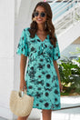 Backless Ruffled Printed V-Neck Dress - V.I.P Digital Presence