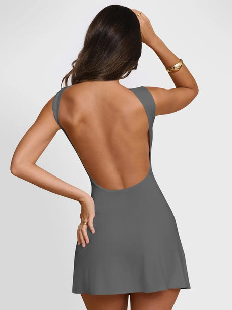 Backless Wide Strap Mini Dress - V.I.P Digital Presence