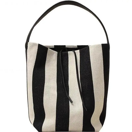 Black and white contrasting wide shoulder strap women's bag large capacity tote bag bucket bag - V.I.P Digital Presence