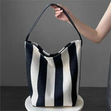 Black and white contrasting wide shoulder strap women's bag large capacity tote bag bucket bag - V.I.P Digital Presence