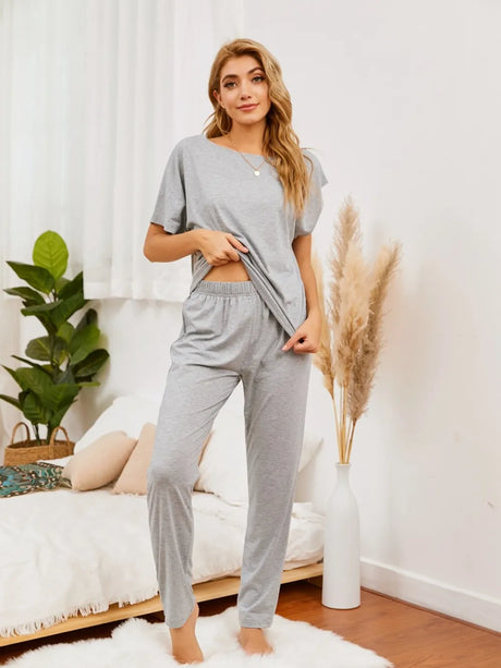 Boat Neck Top and Pants Lounge Set - V.I.P Digital Presence