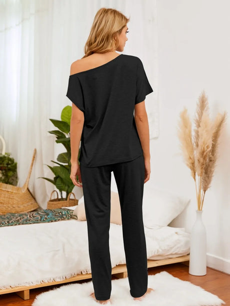 Boat Neck Top and Pants Lounge Set - V.I.P Digital Presence