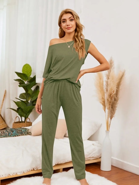 Boat Neck Top and Pants Lounge Set - V.I.P Digital Presence
