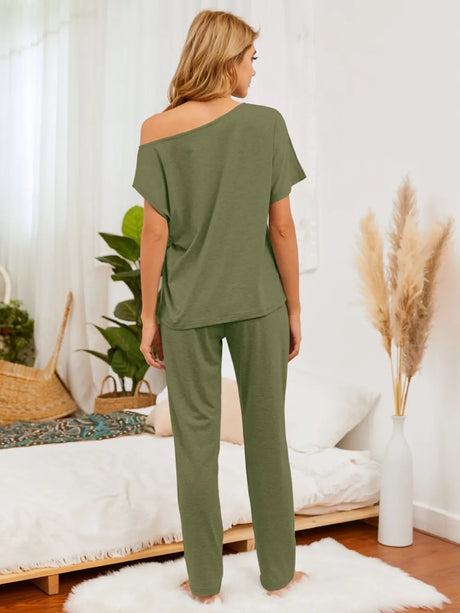 Boat Neck Top and Pants Lounge Set - V.I.P Digital Presence