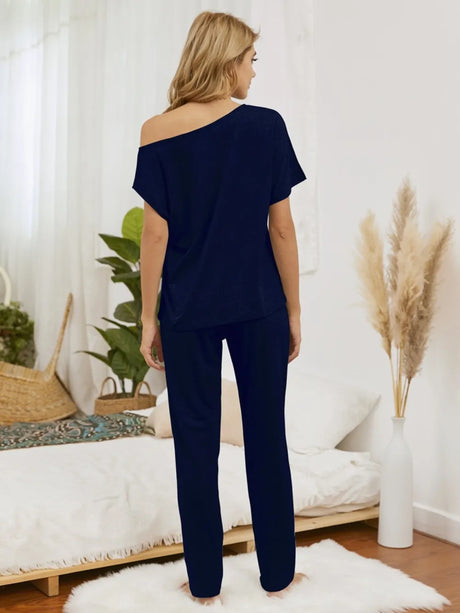 Boat Neck Top and Pants Lounge Set - V.I.P Digital Presence