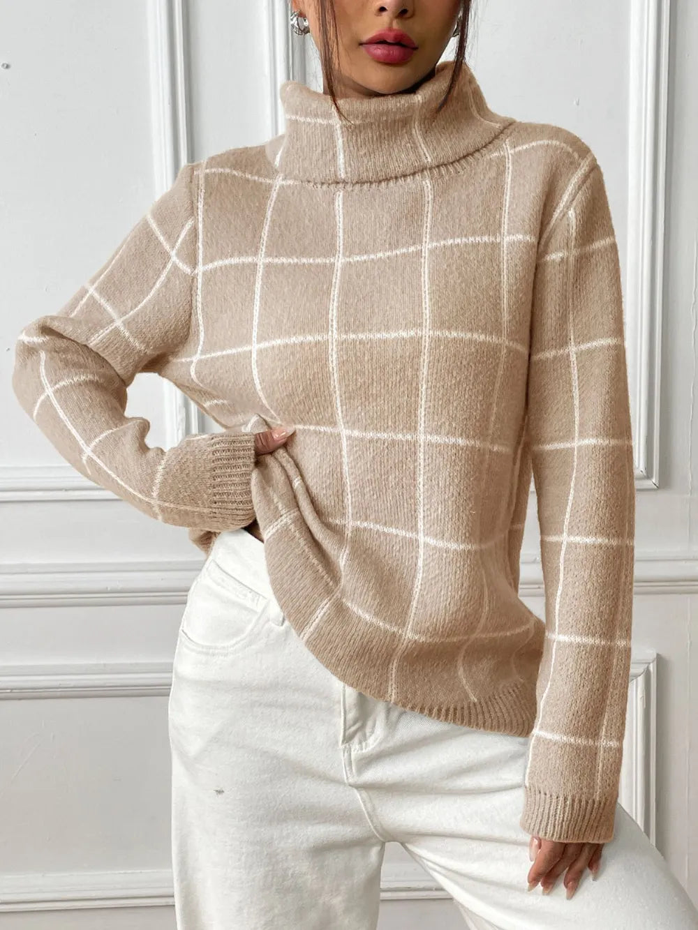 Bottom layer shirt contrasting plaid high neck sweater top - V.I.P Digital Presence