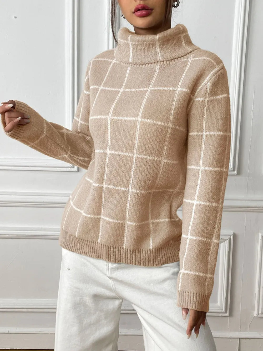 Bottom layer shirt contrasting plaid high neck sweater top - V.I.P Digital Presence