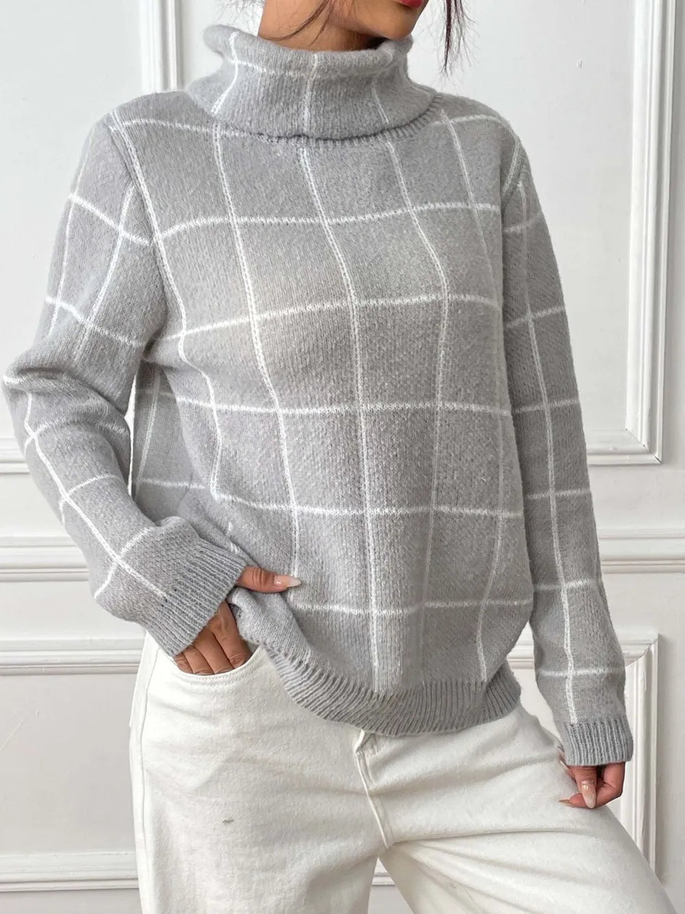 Bottom layer shirt contrasting plaid high neck sweater top - V.I.P Digital Presence