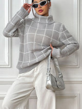 Bottom layer shirt contrasting plaid high neck sweater top - V.I.P Digital Presence