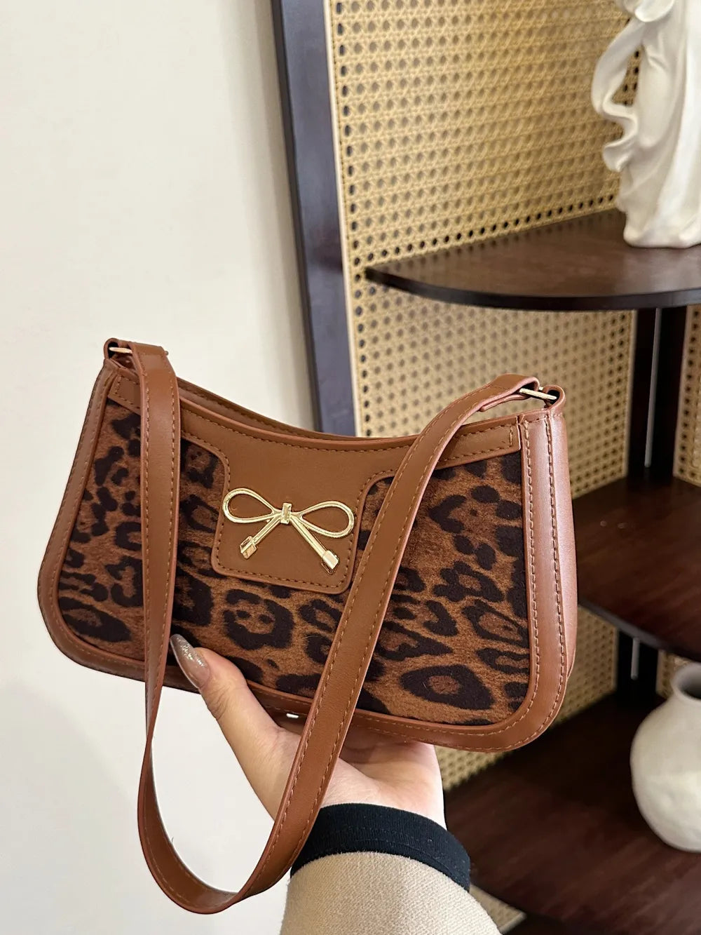 Bow Leopard PU Leather Handbag - V.I.P Digital Presence
