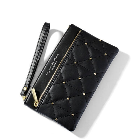 Brand Wristband Rivet Plaid Women Wallets Pu Leather Phone Pocket Card Holder Ladies Coin Purse Long Wallet Clutch Female Bag - V.I.P Digital Presence