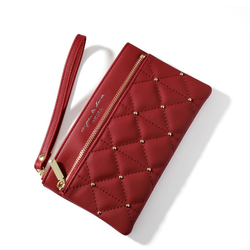Brand Wristband Rivet Plaid Women Wallets Pu Leather Phone Pocket Card Holder Ladies Coin Purse Long Wallet Clutch Female Bag - V.I.P Digital Presence