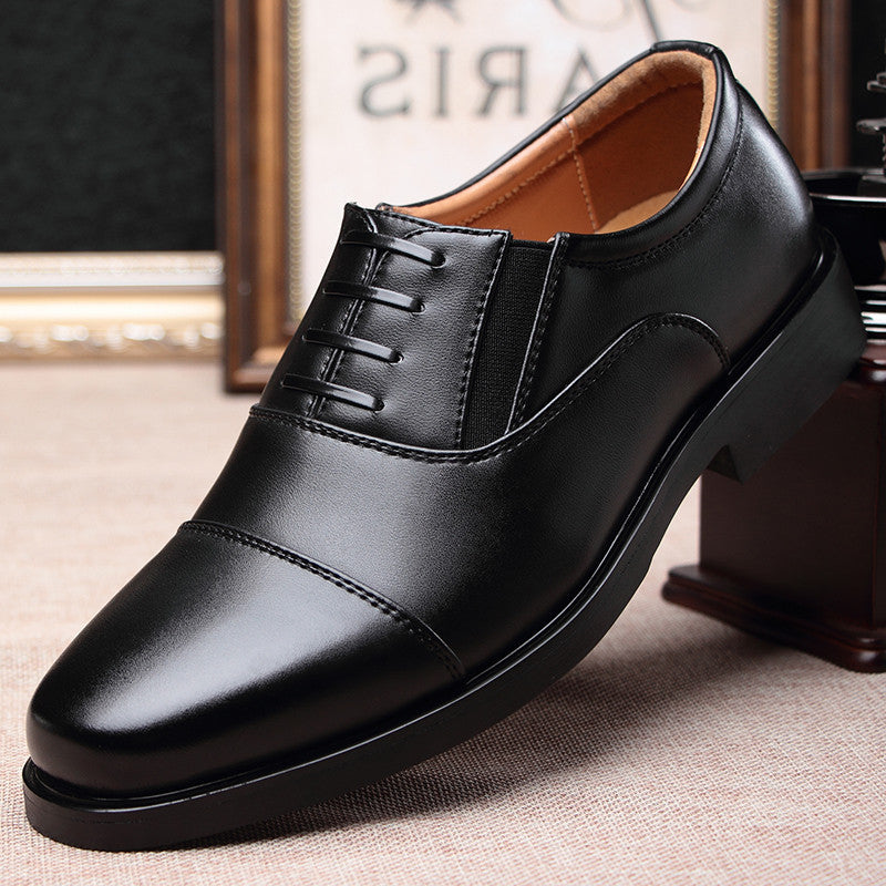 Business formal men's three pointed captain standard leather shoes, security black casual shoes - V.I.P Digital Presence