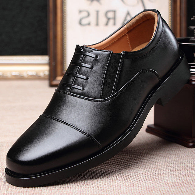 Business formal men's three pointed captain standard leather shoes, security black casual shoes - V.I.P Digital Presence