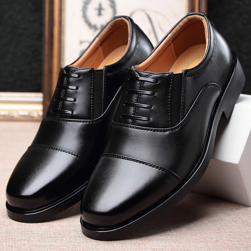 Business formal men's three pointed captain standard leather shoes, security black casual shoes - V.I.P Digital Presence