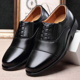 Business formal men's three pointed captain standard leather shoes, security black casual shoes - V.I.P Digital Presence