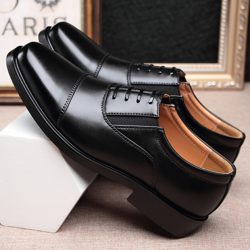 Business formal men's three pointed captain standard leather shoes, security black casual shoes - V.I.P Digital Presence