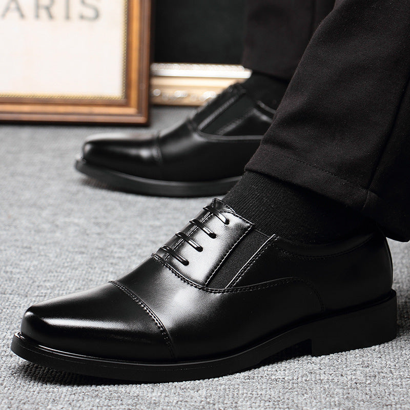 Business formal men's three pointed captain standard leather shoes, security black casual shoes - V.I.P Digital Presence