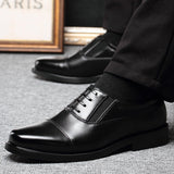 Business formal men's three pointed captain standard leather shoes, security black casual shoes - V.I.P Digital Presence