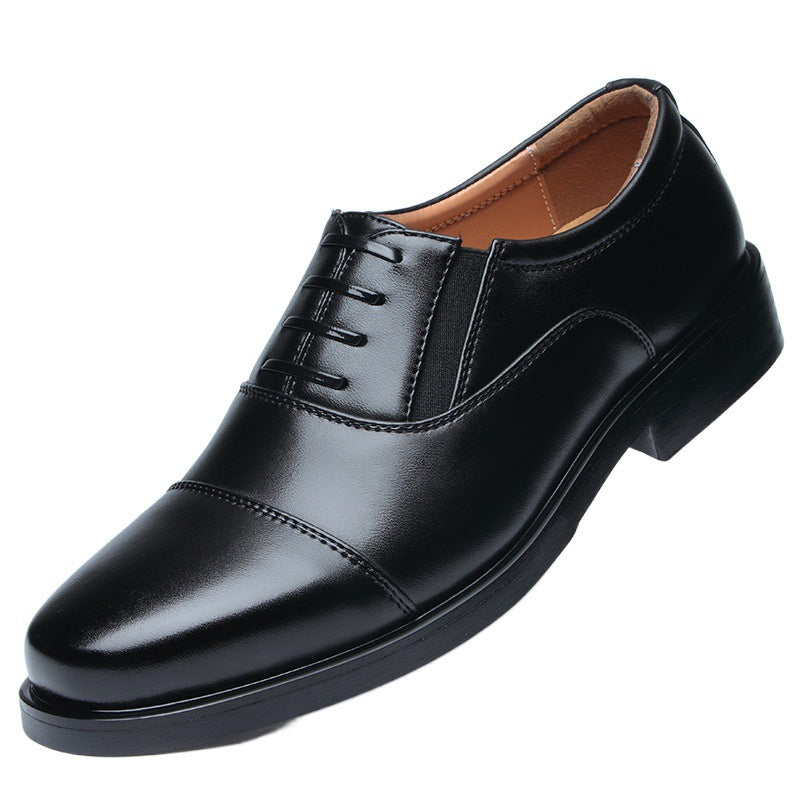 Business formal men's three pointed captain standard leather shoes, security black casual shoes - V.I.P Digital Presence