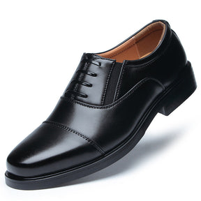 Business formal men's three pointed captain standard leather shoes, security black casual shoes - V.I.P Digital Presence