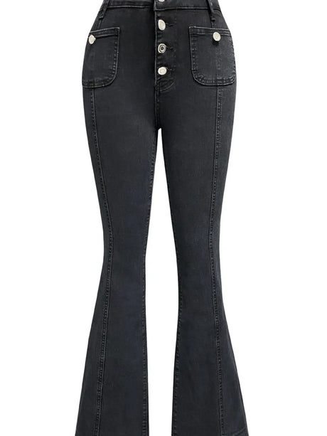Button Fly High Waist Flare Jeans - V.I.P Digital Presence