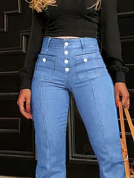 Button Fly High Waist Flare Jeans - V.I.P Digital Presence