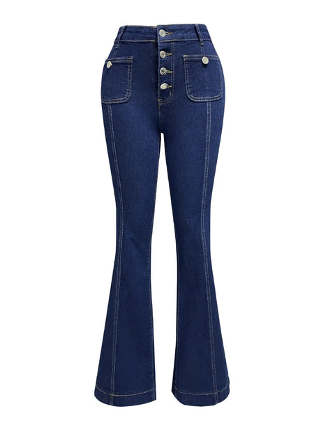 Button Fly High Waist Flare Jeans - V.I.P Digital Presence