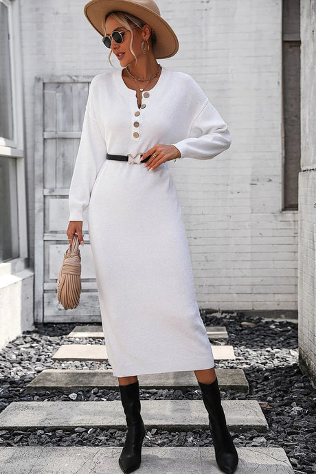 Button knit sweater dress fashionable temperament commuting women's sweater women - V.I.P Digital Presence
