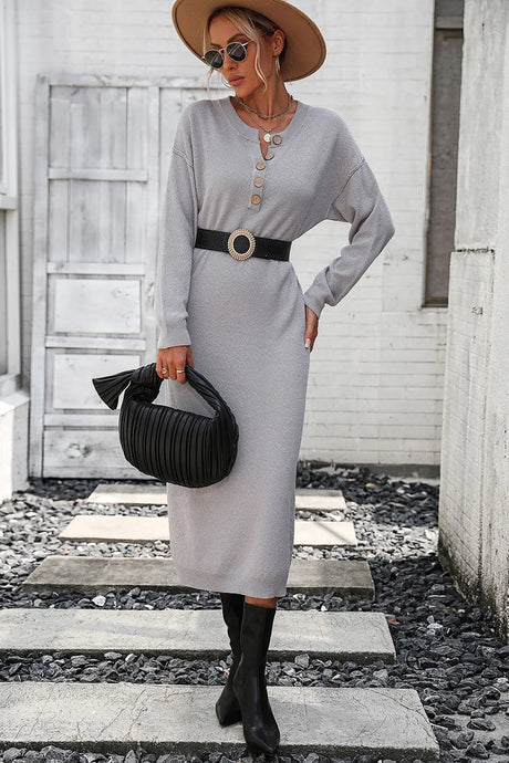 Button knit sweater dress fashionable temperament commuting women's sweater women - V.I.P Digital Presence