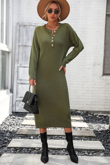 Button knit sweater dress fashionable temperament commuting women's sweater women - V.I.P Digital Presence