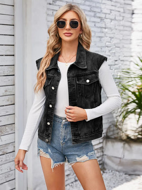 Button Up Cap Sleeve Denim Jacket - V.I.P Digital Presence