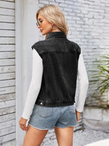 Button Up Cap Sleeve Denim Jacket - V.I.P Digital Presence