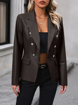 Button Up Collared Neck Blazer - V.I.P Digital Presence