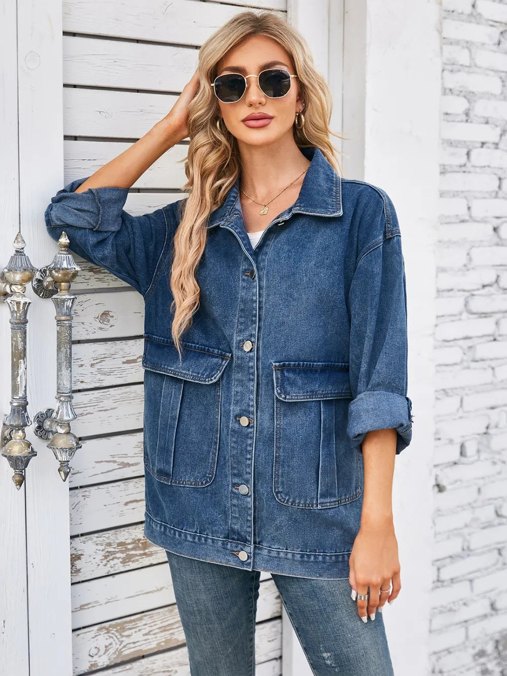 Button Up Long Sleeve Denim Jacket - V.I.P Digital Presence
