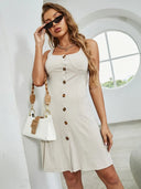 Button Up Square Neck Wide Strap Dress - V.I.P Digital Presence