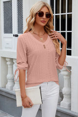 Button V-neck solid color mid sleeve loose T-shirt top for women's wear - V.I.P Digital Presence