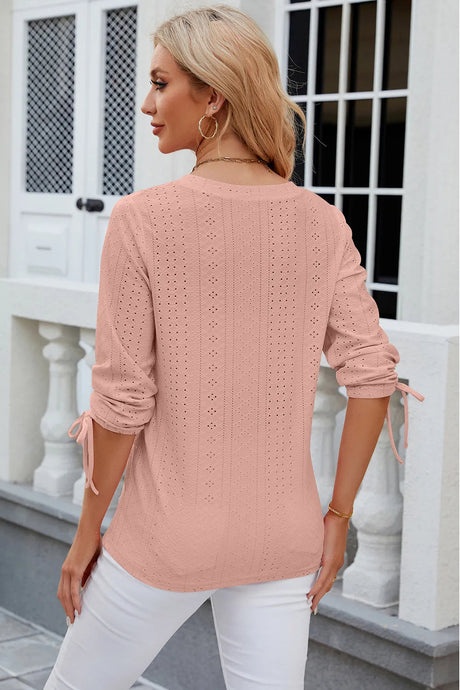Button V-neck solid color mid sleeve loose T-shirt top for women's wear - V.I.P Digital Presence