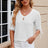 Button V-neck solid color mid sleeve loose T-shirt top for women's wear - V.I.P Digital Presence